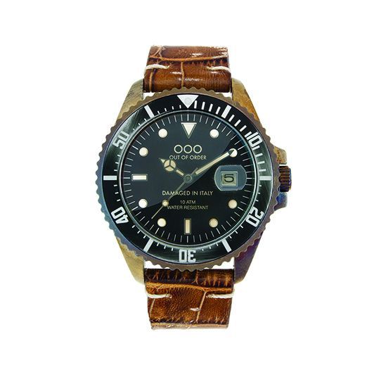 OUT OF ORDER Brown Croco Leather Strap